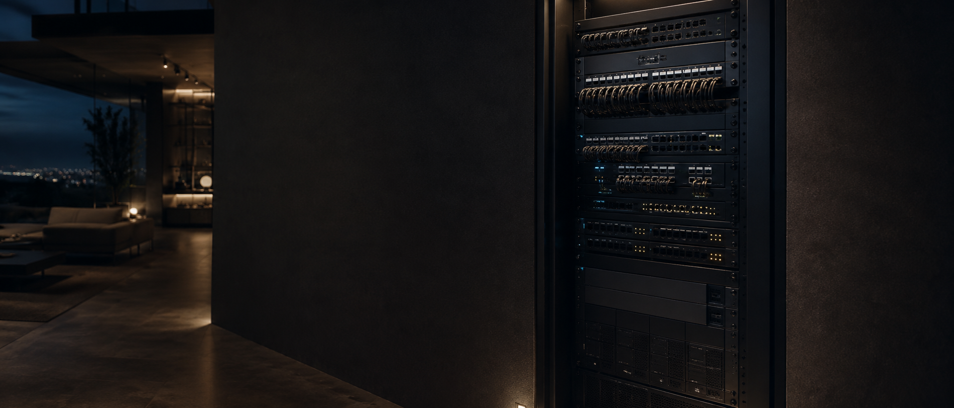 Professional network rack installation in a luxury home